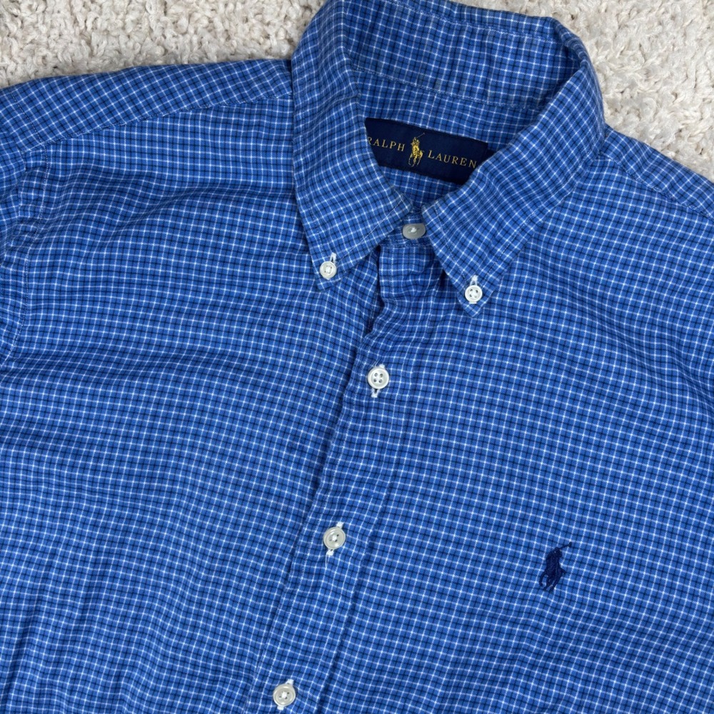Lot Of 3 Ralph Lauren Mens Button Down Shirts S Blue Micro Gingham Plaid LS